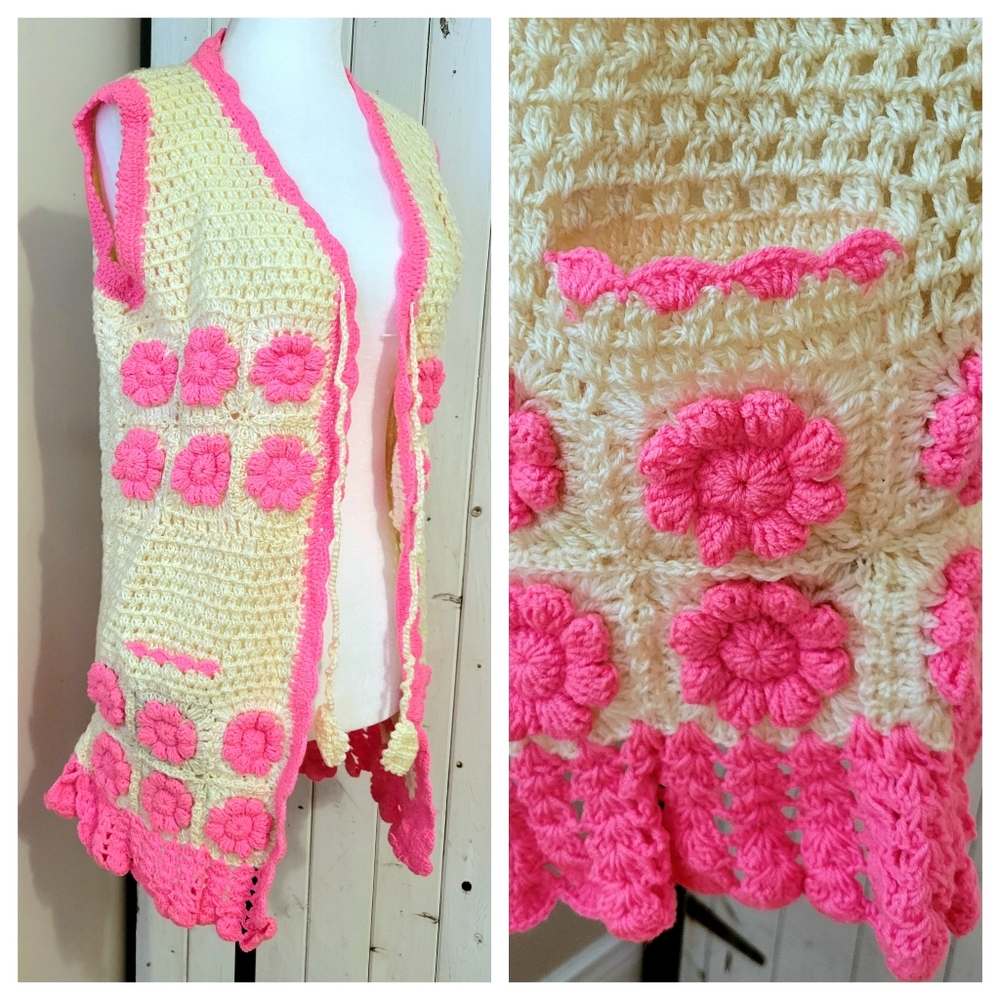 FESTIVAL HANDKNIT VEST FLORAL pink